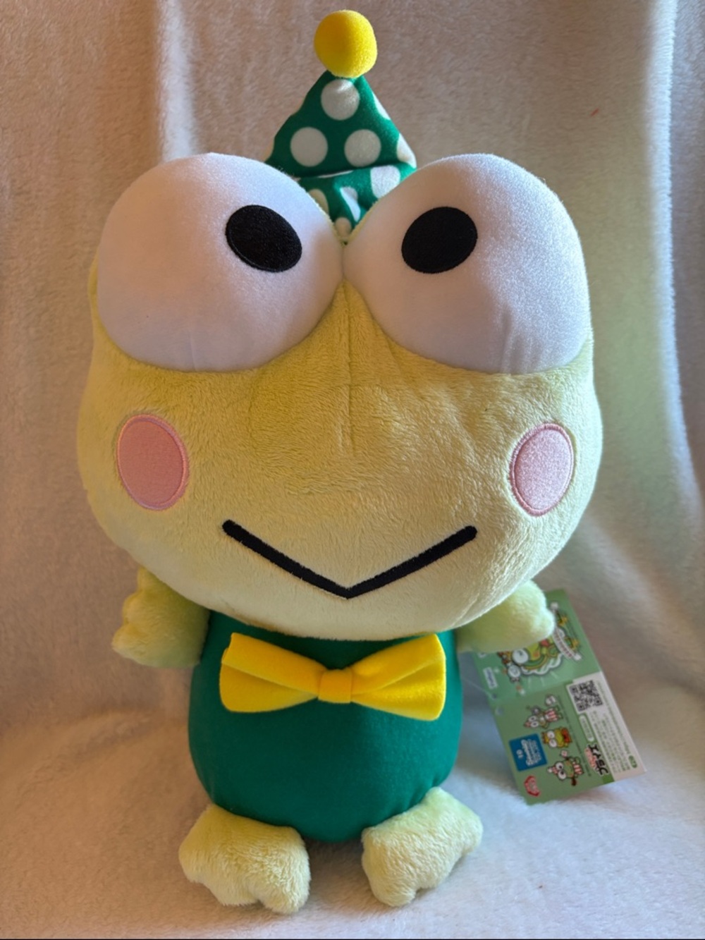 Sanrio Keroppi Plush in Green and Yellow with Polka-Dot Hat